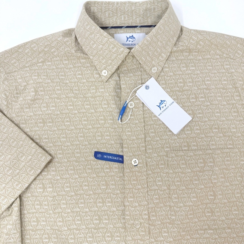 Southern Tide Mens Small Intercoastal Shark Tooth Sport Shirt Safari 11439 NEW